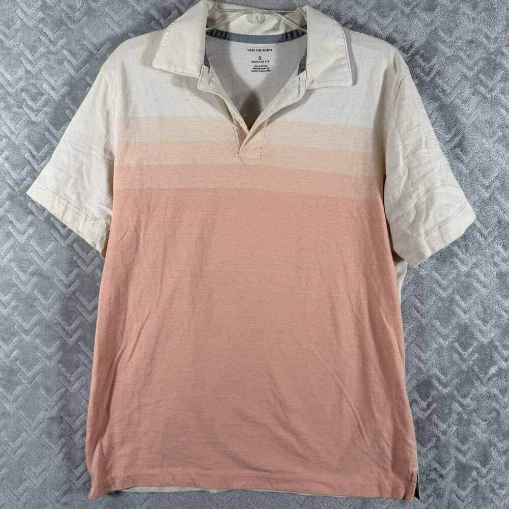 Van Heusen Polo Shirt Mens Small Pink Ombre Striped Knit Preppy Dad Casual